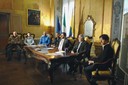 Da sinistra: Franco Iacopino (segretario del Modena Calcio), Silvia Stopazzini (testimonial Modena città europea dello sport), Marco Cosimo Piscopo (Pallavolo Modena), Fausto Simili (direttore del centro commerciale GrandEmilia) Antonino Marino (assessore allo Sport del Comune di Modena), Roberto  Guerzoni (consigliere Fondazione Cassa di Risparmio di Modena), Paolo Bisi ((testimonial Modena città europea dello sport) Conferenza stampa Lo sport oltre la crisi.jpg