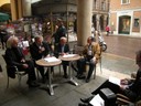 Gli assessori comunali Roberto Alperoli e Stefano Prampolini, l'assessore regionale Maurizio Melucci e il vicepresidente di ModenAmoremio Mauro Rossi alla conferenza di presentazione del programma di Music town