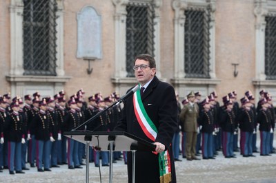 Il sindaco Muzzarelli durante l'intervento dell'inaugurazione