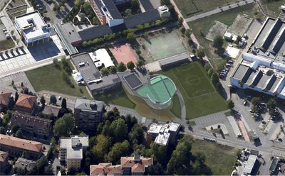vista dall'alto dell'area della chiesa Regina Pacis - stato di progetto