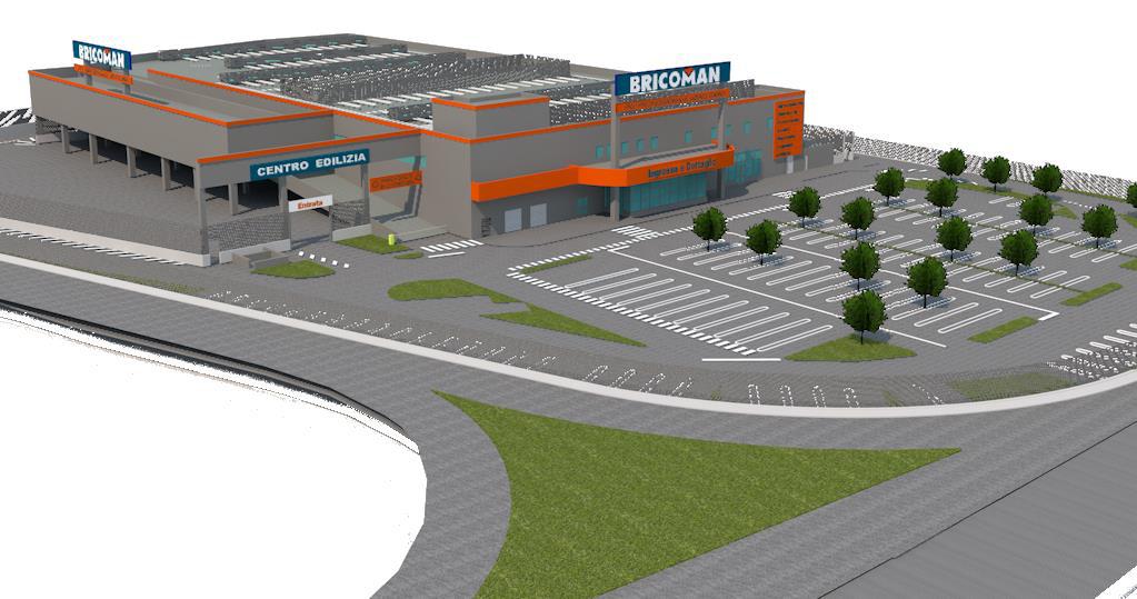 Rendering del Bricoman nell'area dell'attuale ex Arbe Grafiche