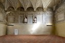 Un'immagine dell'attuale Sala delle Monache con il rendering delle nuove pavimentazioni e illuminazione previste nell'intervento