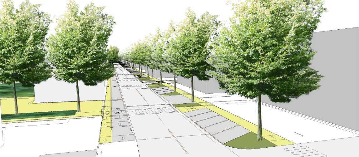 Nel disegno via del Mercato con pista ciclabile