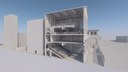 Rendering di progetto: la sezione dell'edificio oggetto del primo stralcio dell'intervento