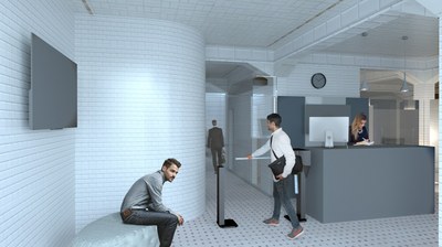 Rendering di progetto, l'atrio di accesso al Diurno