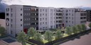 Il rendering di progetto della palazzina, con l'area verde del centro diurno