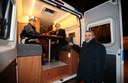 camper ufficio mobile municipale sindaco Muzzarelli sul mezzo e a destra il comandante Chiari.jpg