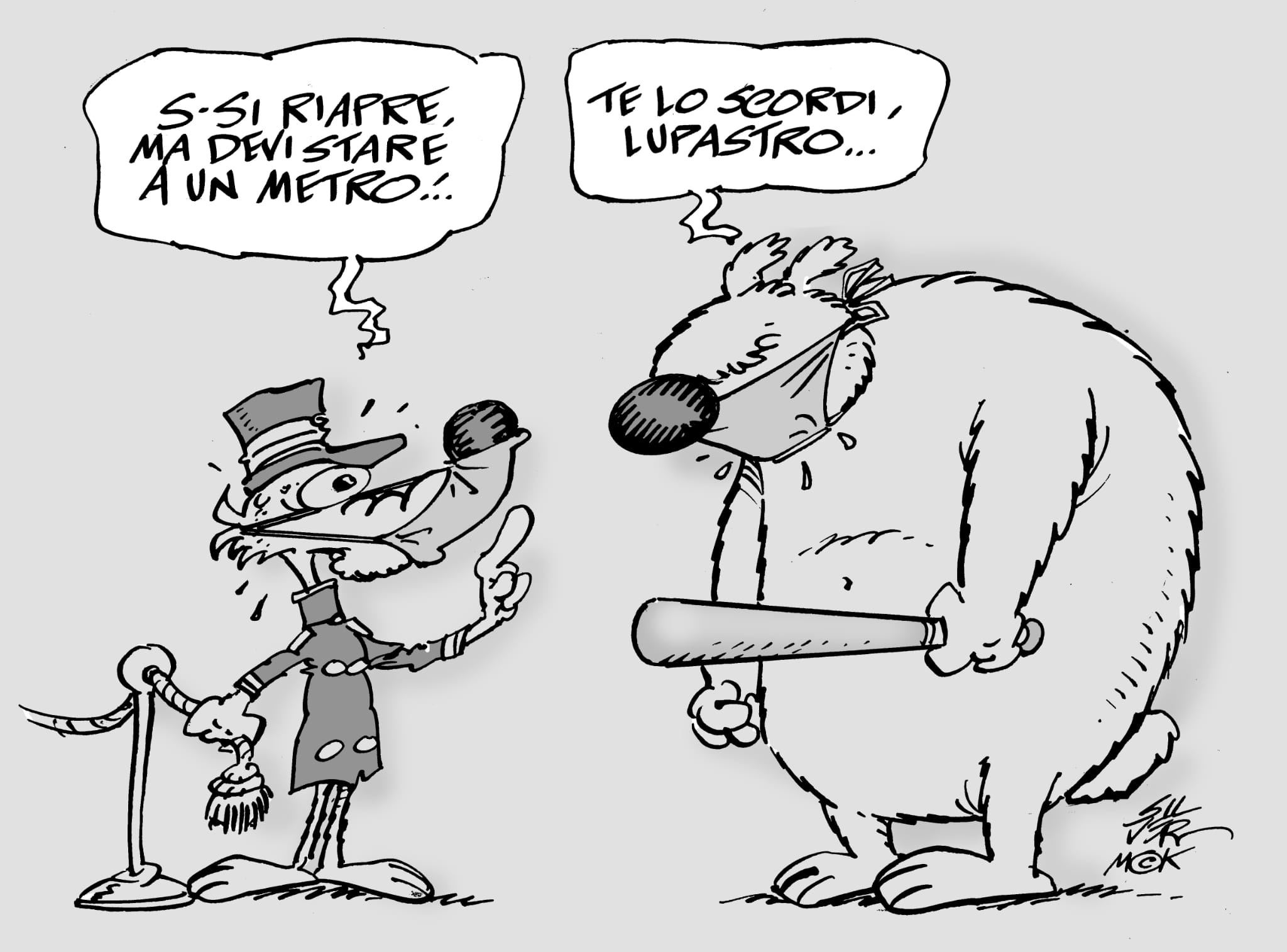 Lupo Alberto e Mosè, di Guido Silvestri Silver per la riapertura della mostra "Anni molto animati" © Silver Mck