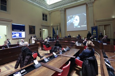 Un momento della proiezione del filmato commemorativo