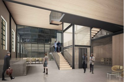 Immagine progettuale dell'interno della struttura dedicata all'Automotive