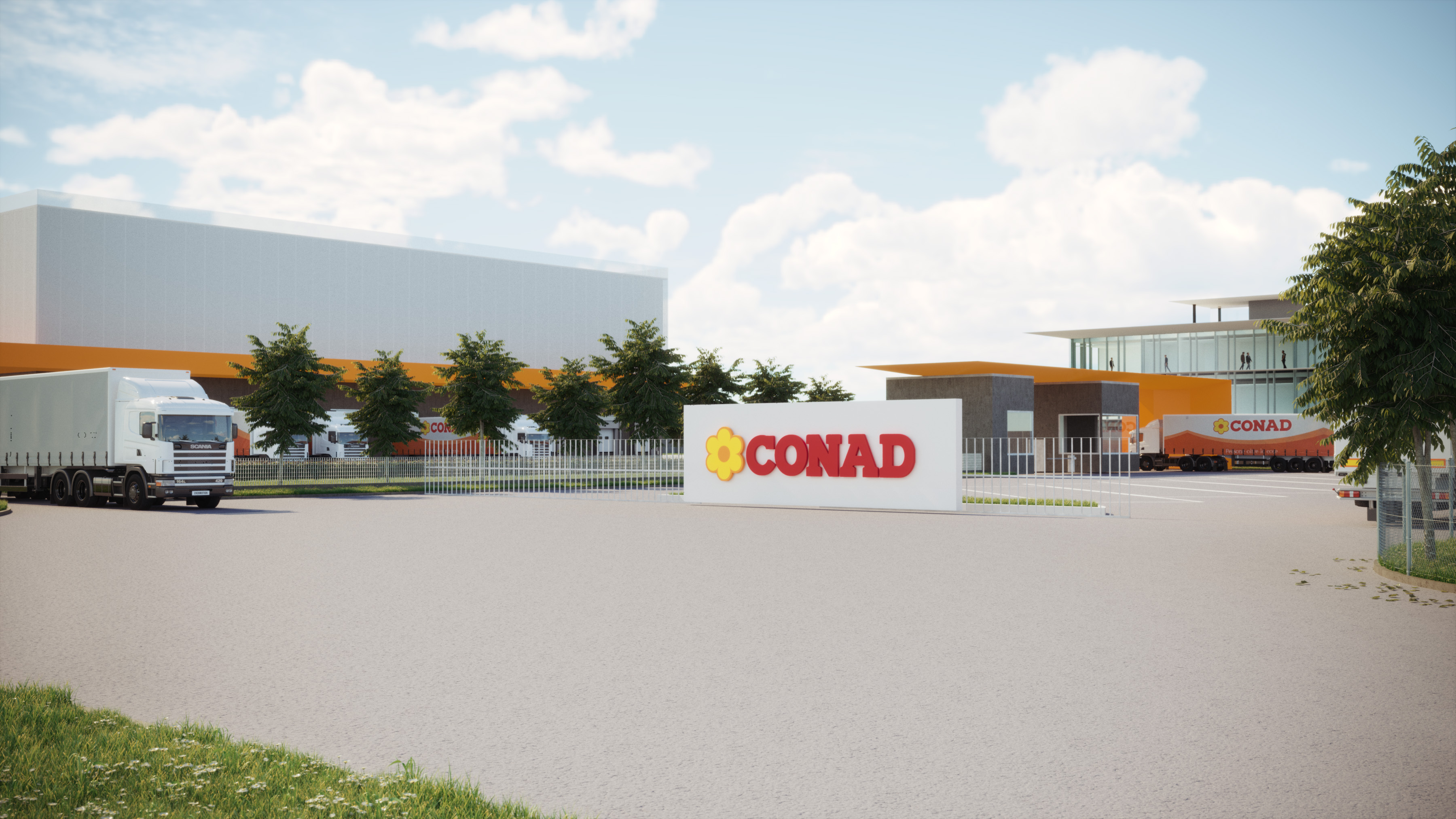 Immagine di progetto del nuovo ingresso previsto per la struttura logistica del Conad