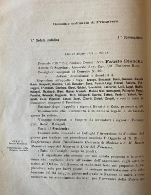 La prima pagina del verbale della seduta del Consiglio del 1924