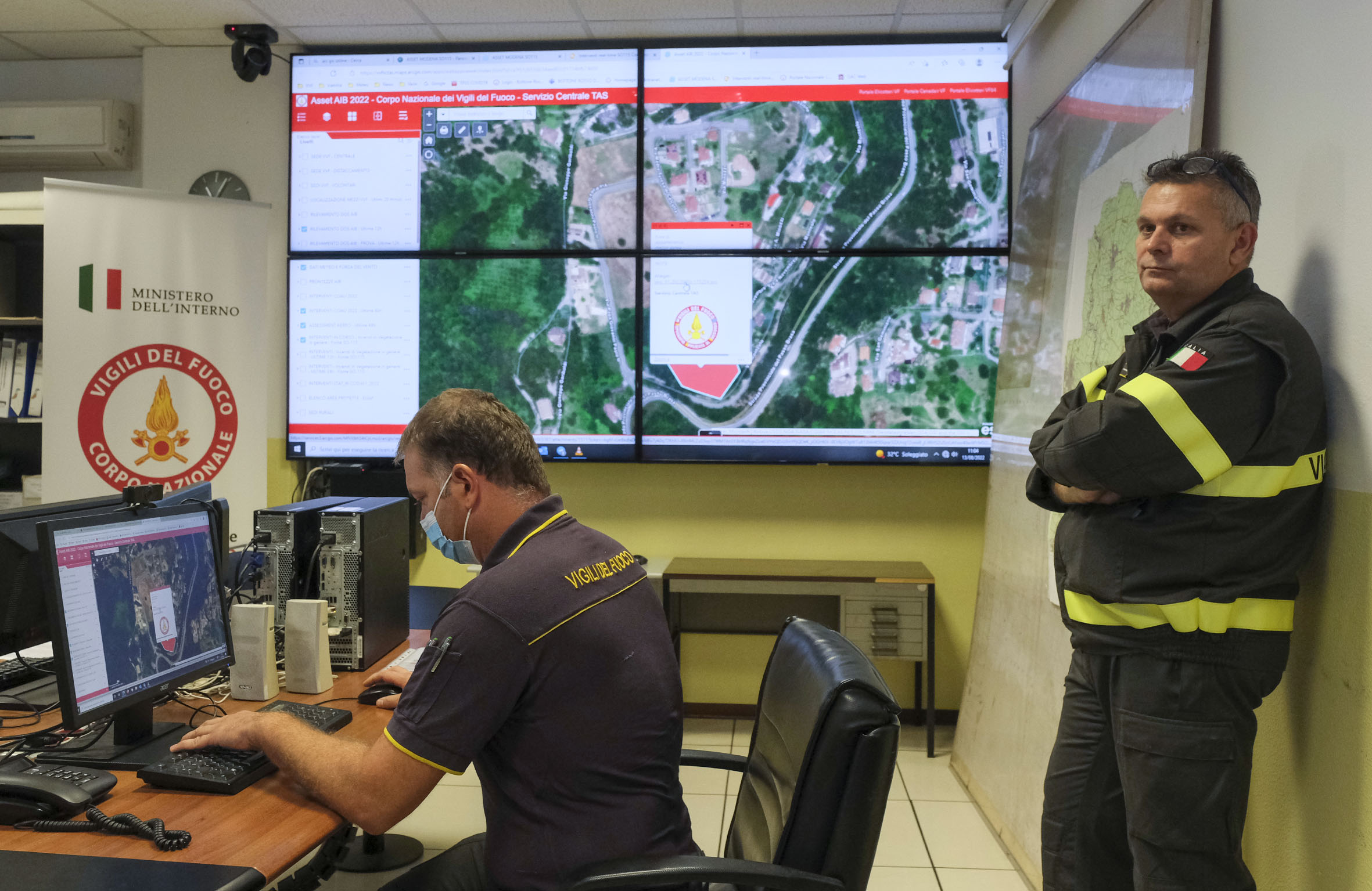 La sala operativa dei Vigili del Fuoco