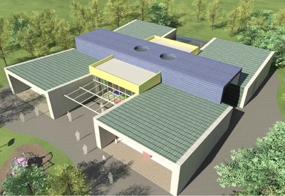 Rendering nuova scuola di Villanova, dall'alto